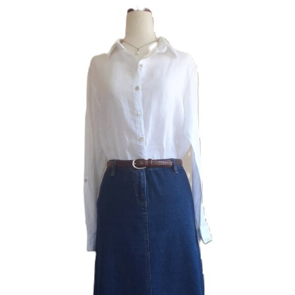 Tahari 100% Linen Button Down Tunic White Small - Picture 3 of 9